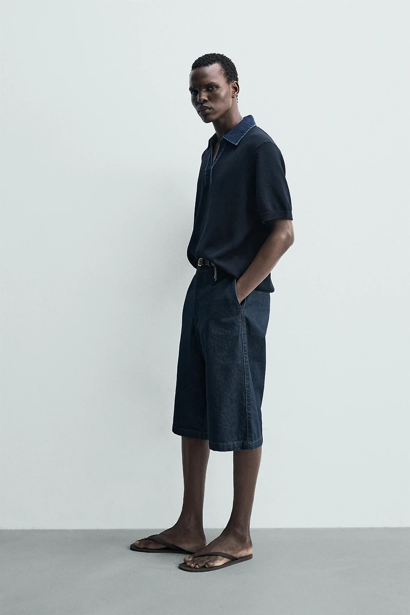COMBINATION DENIM COLLAR KNIT POLO