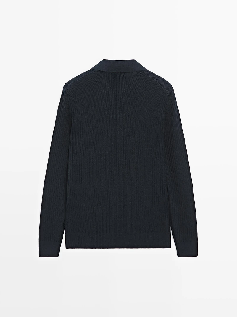 Cotton blend knit polo sweater