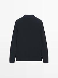 Cotton blend knit polo sweater