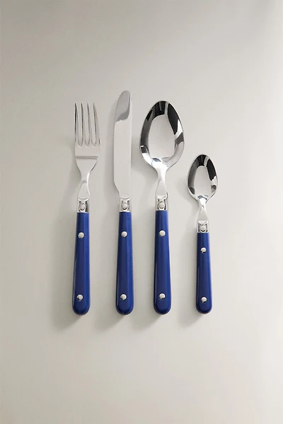 ENSEMBLE COUVERTS 4 PIÈCES MANCHE BLEU