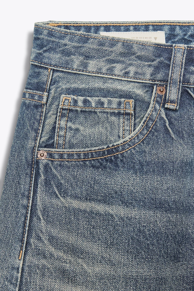 TRF MID-RISE RIPPED BAGGY FOLDED JEANS