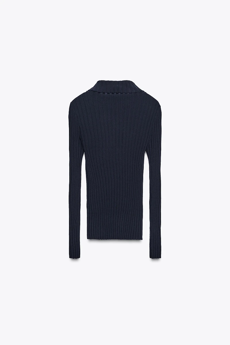 RIBBED KNIT POLO TOP