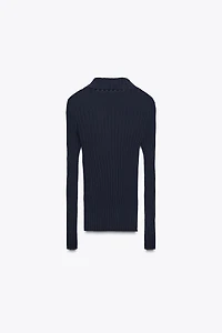 RIBBED KNIT POLO TOP