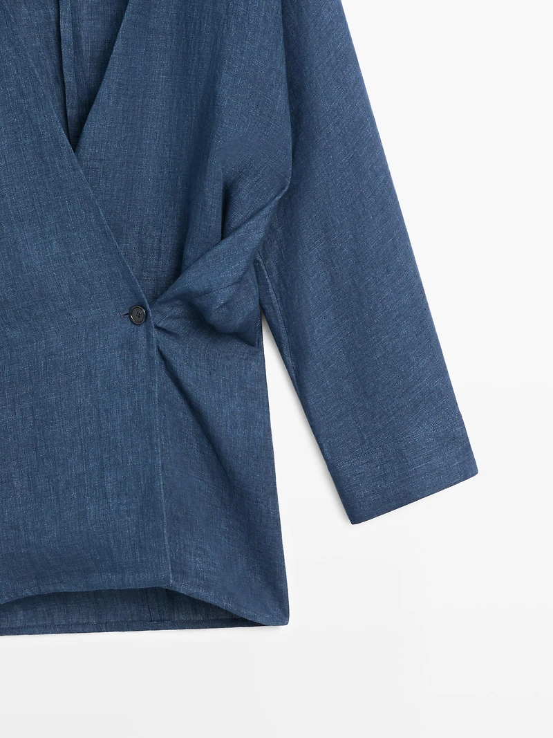 Linen total look denim-effect kimono