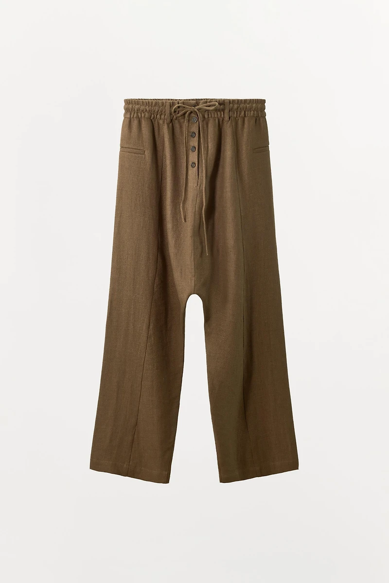 LINEN BLEND BAGGY PANTS