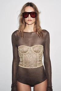 METALLIC THREAD LACE UNDERWIRE CORSET