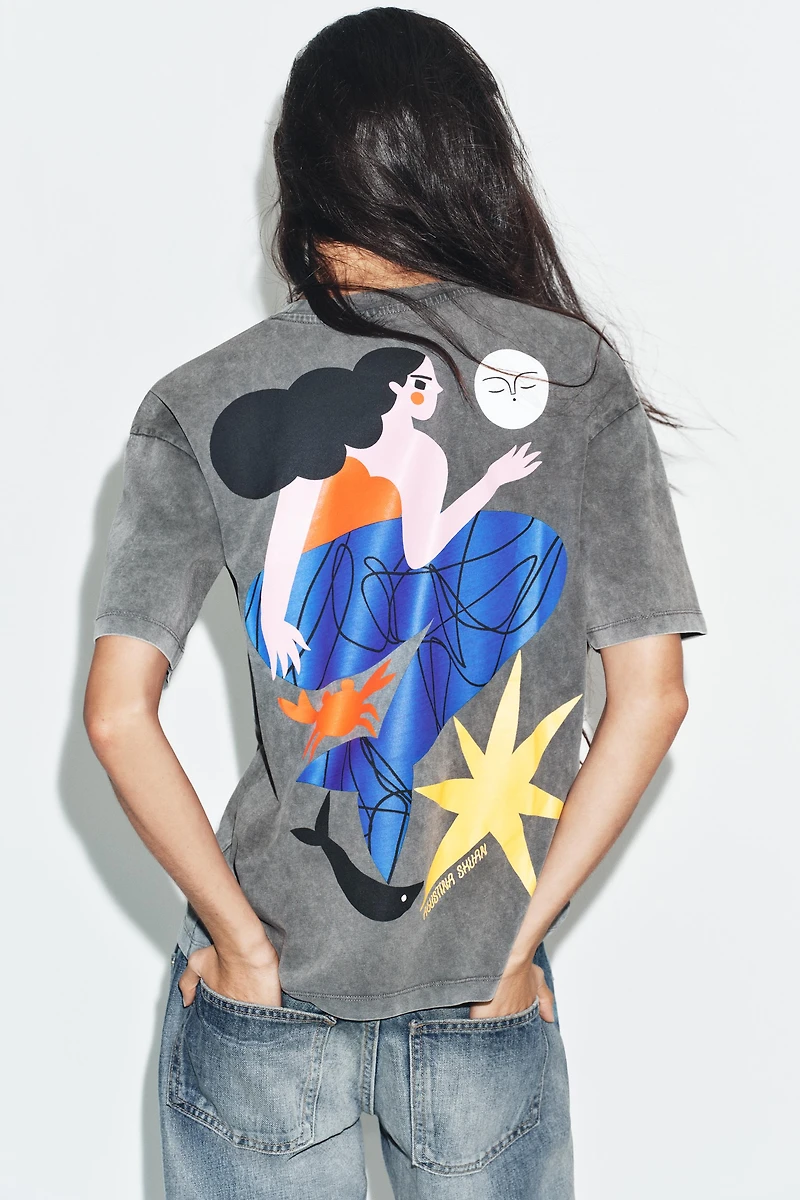 WASHED EFFECT AGUSTINA SHUAN PRINT T-SHIRT