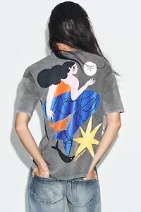 WASHED EFFECT AGUSTINA SHUAN PRINT T-SHIRT