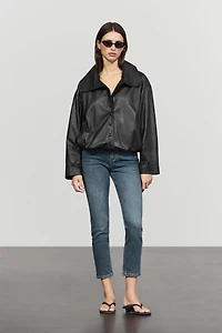 Nappa leather bomber jacket with button detail