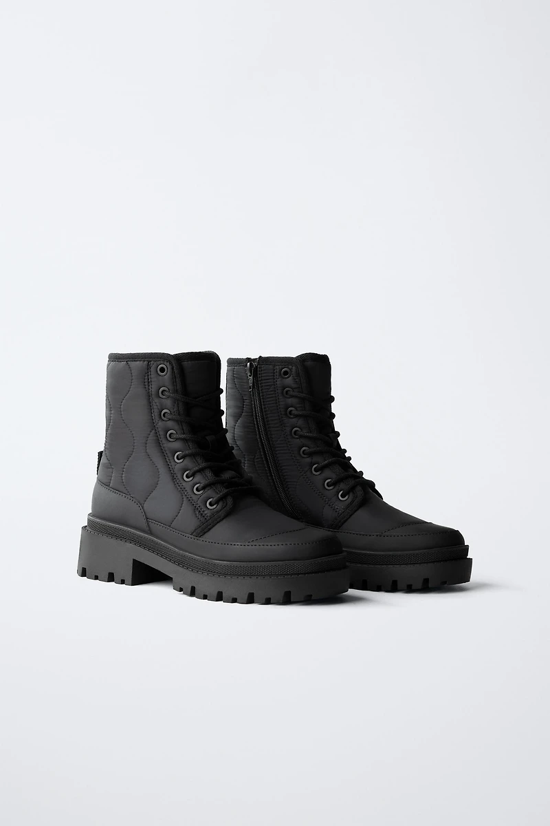 QUILTED LACED ANKLE BOOTS