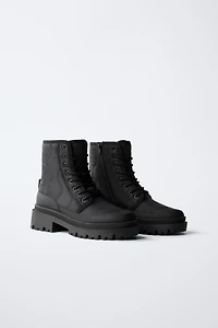 QUILTED LACED ANKLE BOOTS
