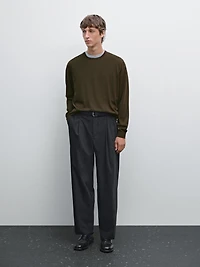 Merino wool crew neck knit sweater