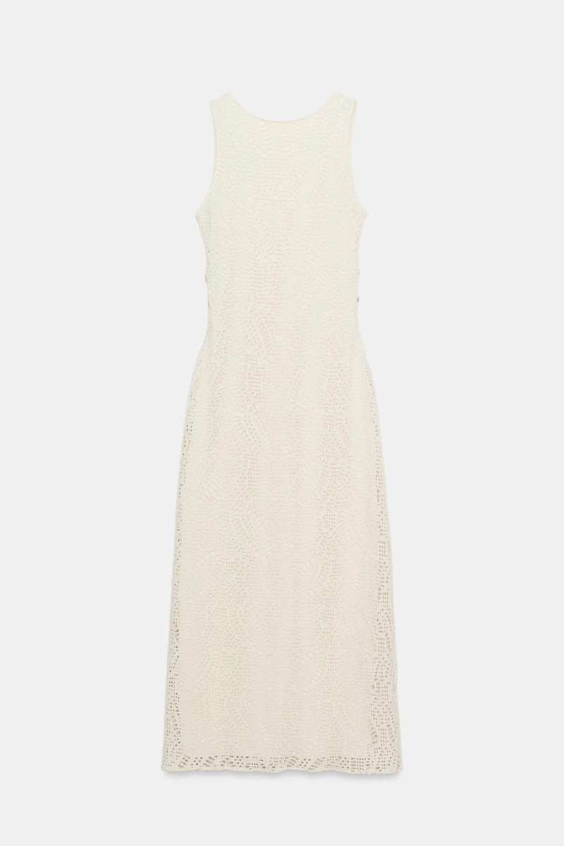 BEADED CROCHET CUT OUT MIDI DRESS