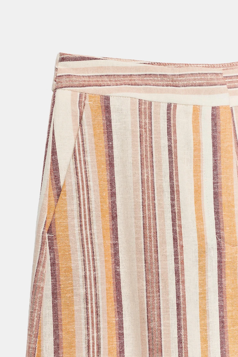 STRIPED LINEN WIDE LEG PANTS