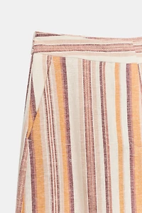 STRIPED LINEN WIDE LEG PANTS