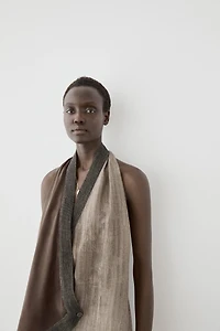 Flowing wrap top with mixed fabric detail