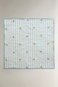 LOT DE 2 SERVIETTES TABLE RAYURES ET FLEUR BRODÉE