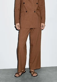 Linen blend wide-leg trousers