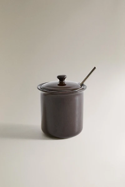 STONEWARE HONEY POT