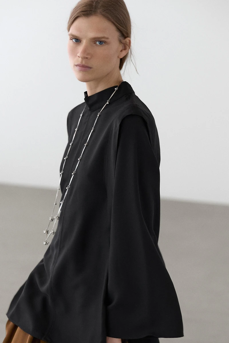 Mock turtleneck shirt with tie details