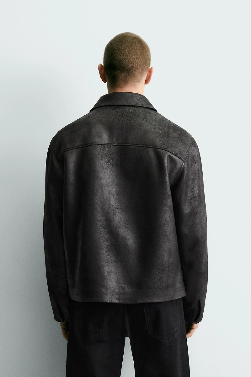 WASHED FAUX LEATHER JACKET