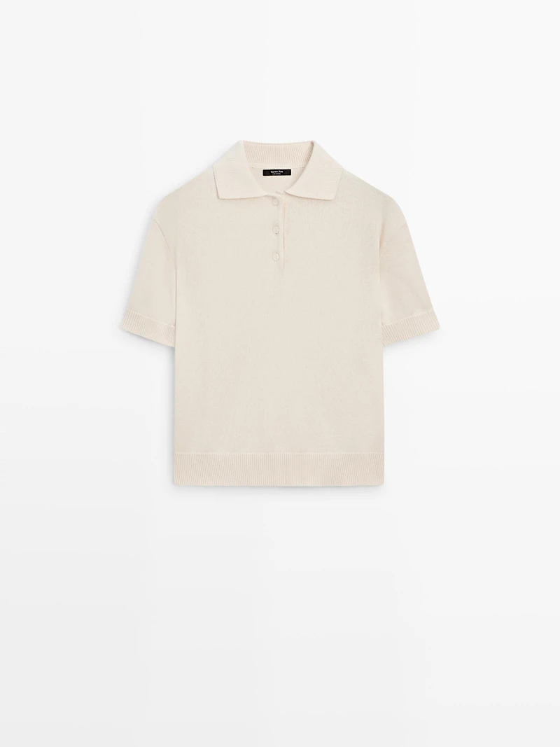 Wool blend knit polo sweater