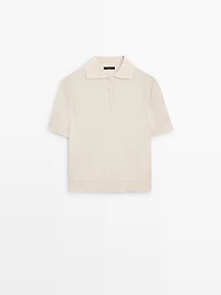 Wool blend knit polo sweater
