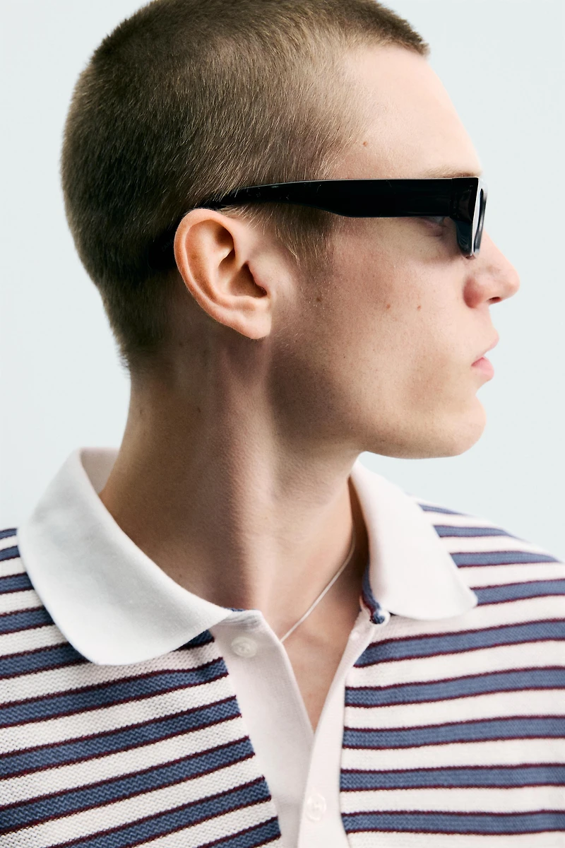 EMBROIDERED STRIPED JACQUARD POLO