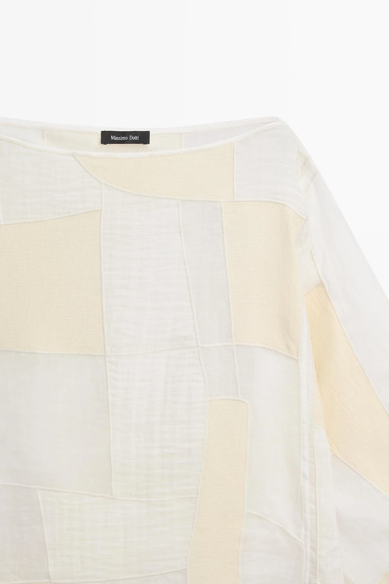 Blouse à col bateau imprimé patchwork
