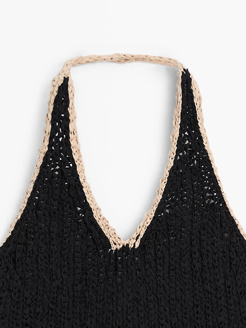 Top encolure américaine maille contrastante