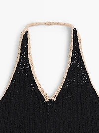 Top encolure américaine maille contrastante