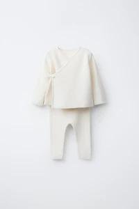 TEXTURED T-SHIRT AND SILK COTTON PANTS SET