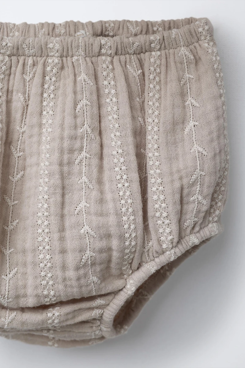 EMBROIDERED COTTON GAUZE DRESS AND PANTY SET