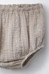 EMBROIDERED COTTON GAUZE DRESS AND PANTY SET