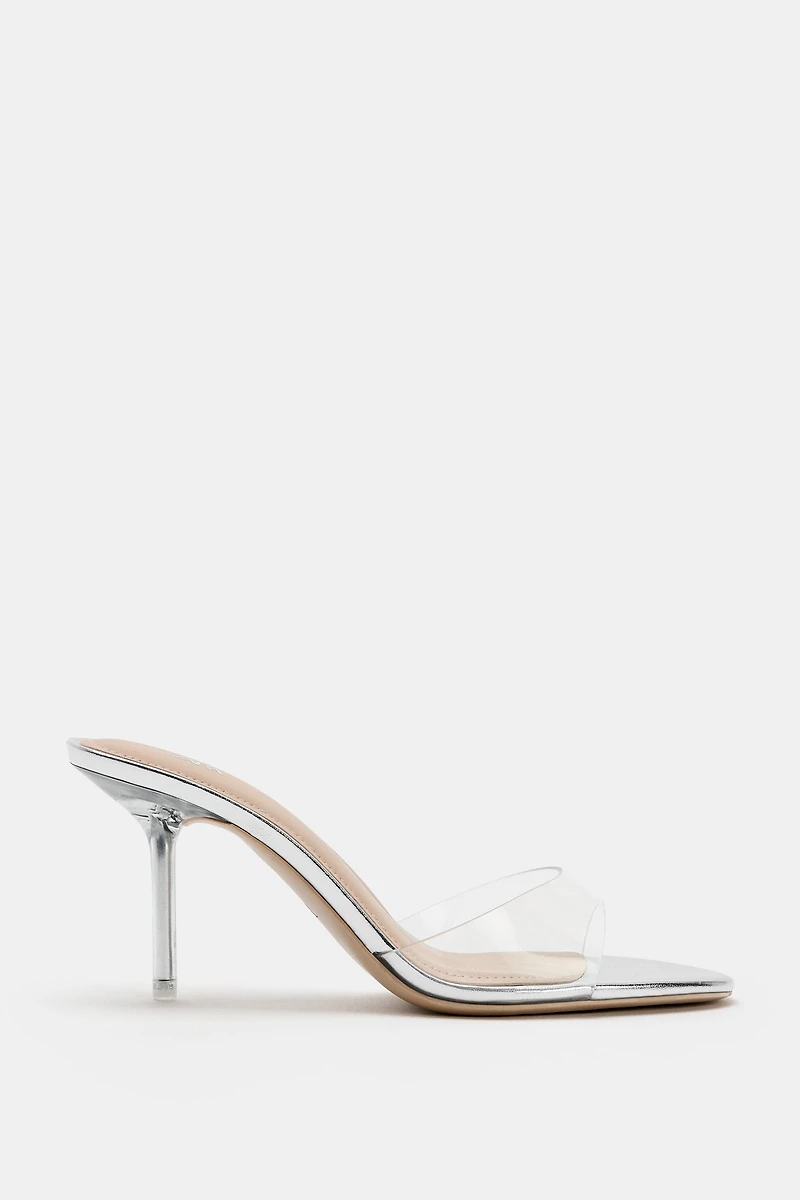 LAMINATED VINYL HEELED SANDALS