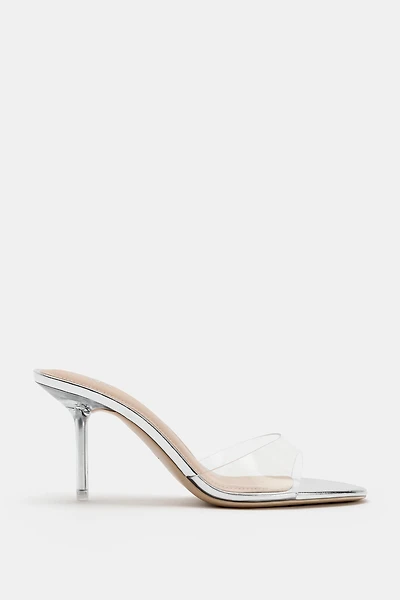 LAMINATED VINYL HEELED SANDALS
