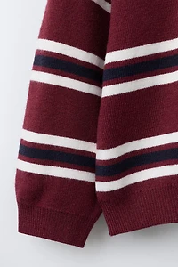 EMBROIDERED STRIPED KNIT POLO SHIRT