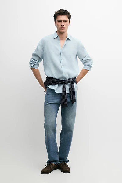 Textured 100% linen regular fit shirt