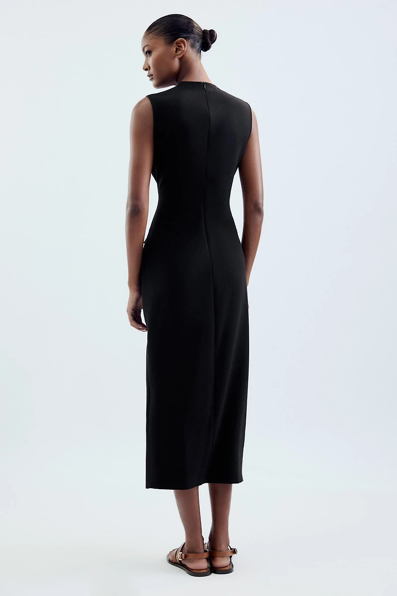 BELTED CREPE MIDI DRESS