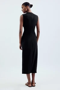 BELTED CREPE MIDI DRESS