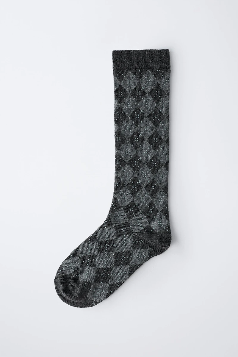 DIAMOND PRINT KNEE-HIGH SOCKS