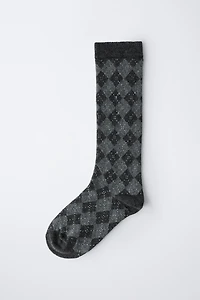 DIAMOND PRINT KNEE-HIGH SOCKS