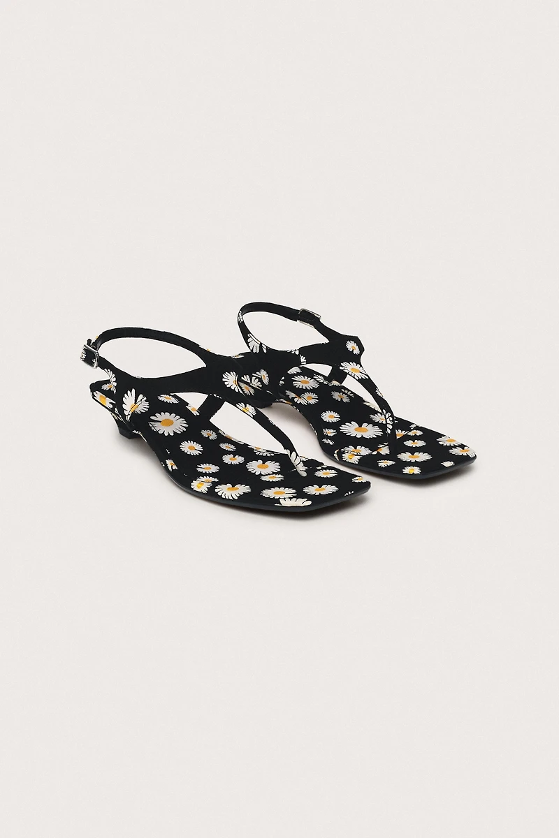 LIMITED EDITION PRINTED KITTEN HEEL SANDALS