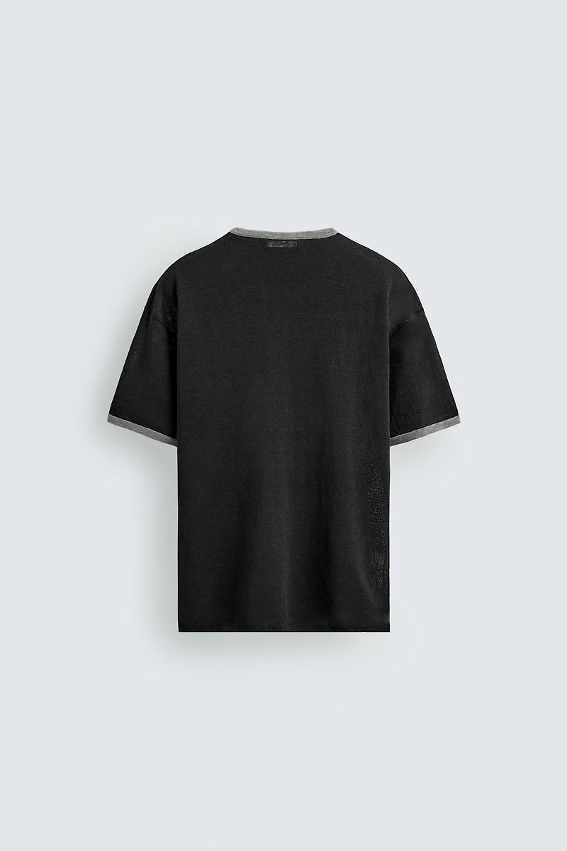 CONTRAST LINEN BLEND KNIT T-SHIRT