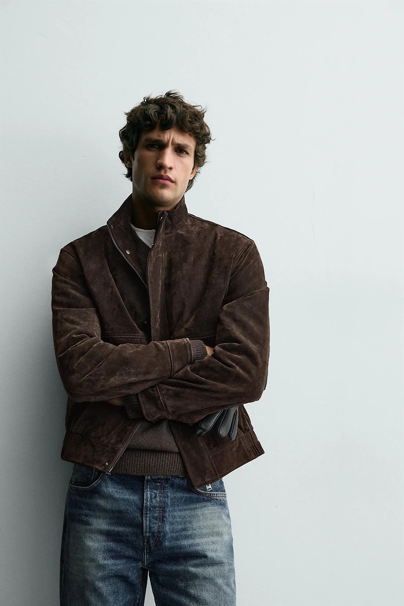 BLOUSON EN CUIR CROÛTE DE