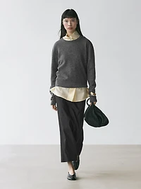 Straight linen blend midi skirt