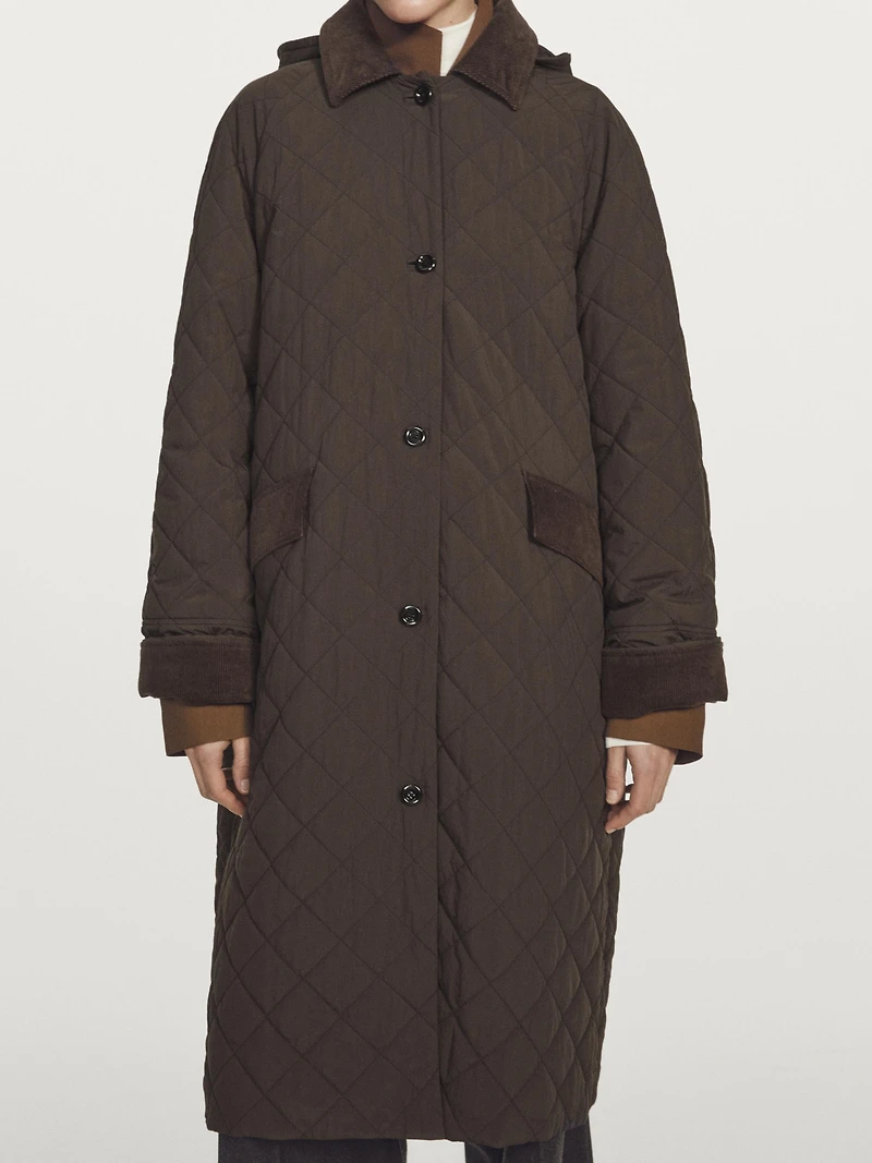 Long water-repellent coat with corduroy detail