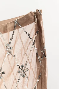 BEADED EMBROIDERED MIDI SKIRT