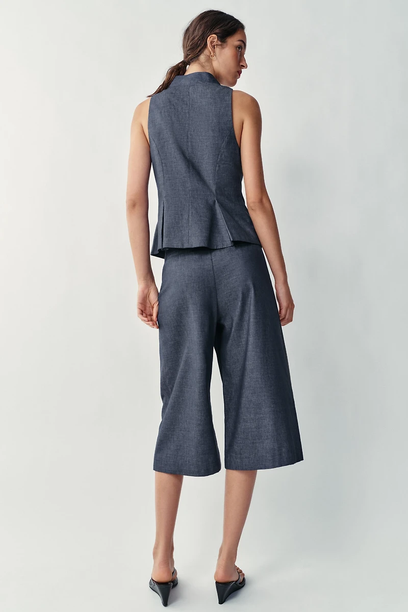 SHORT LONG À BOUTONS EN LIN