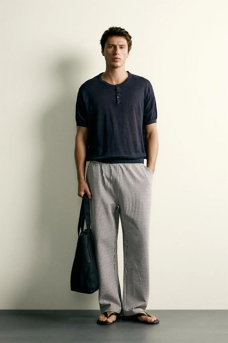 CONTRAST SEERSUCKER RELAXED FIT PANTS